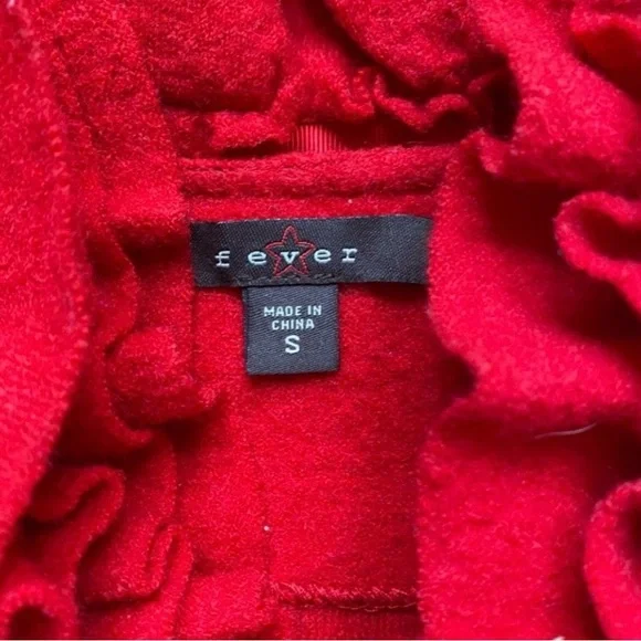 Fever Red Ruffle Collar Button Front 100% Wool Cardigan Sweater Size Small Retro - Picture 11 of 16